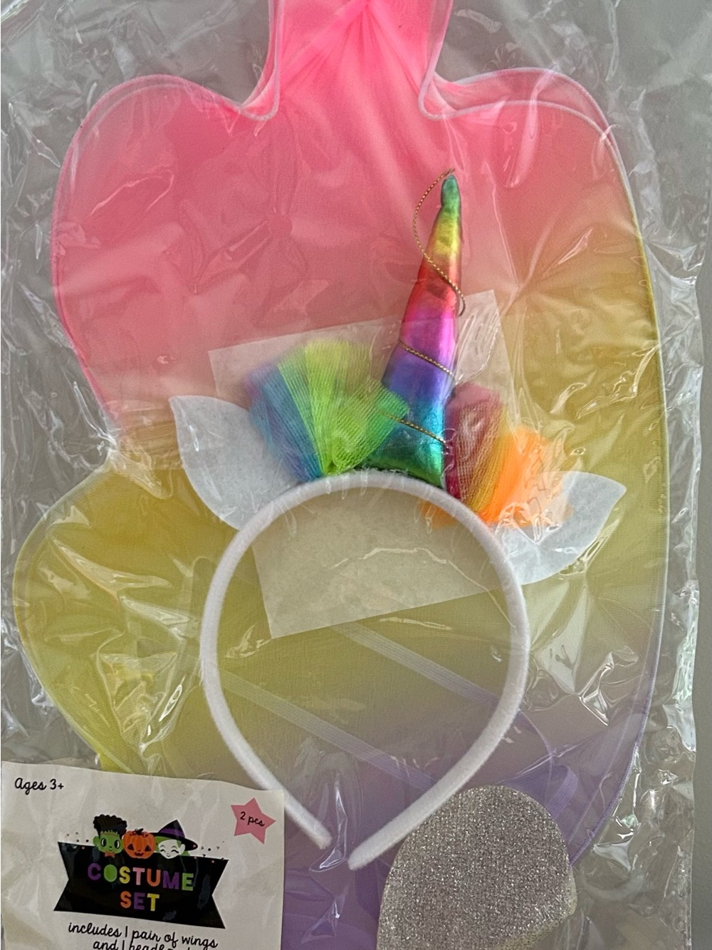 Rainbow Unicorn Headband & Wings Kids Costume Accessory - White